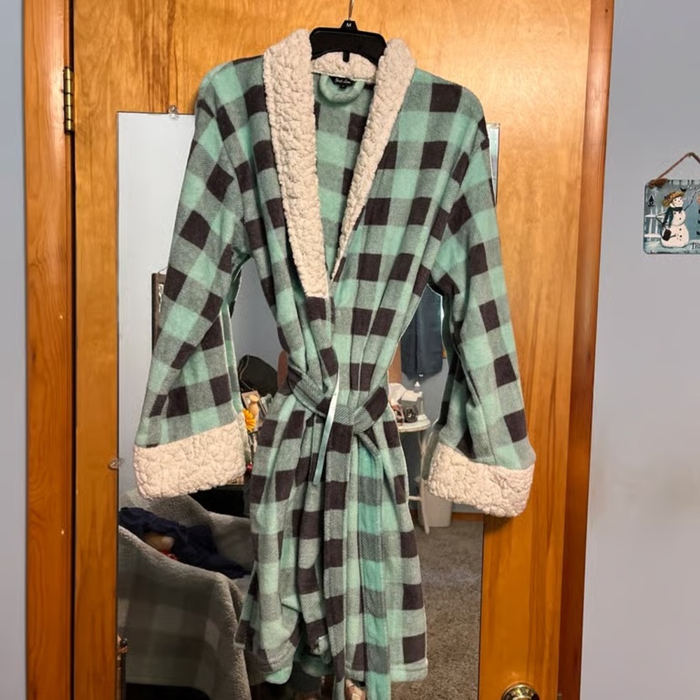 Just Love Mint and Gray Plaid Robe